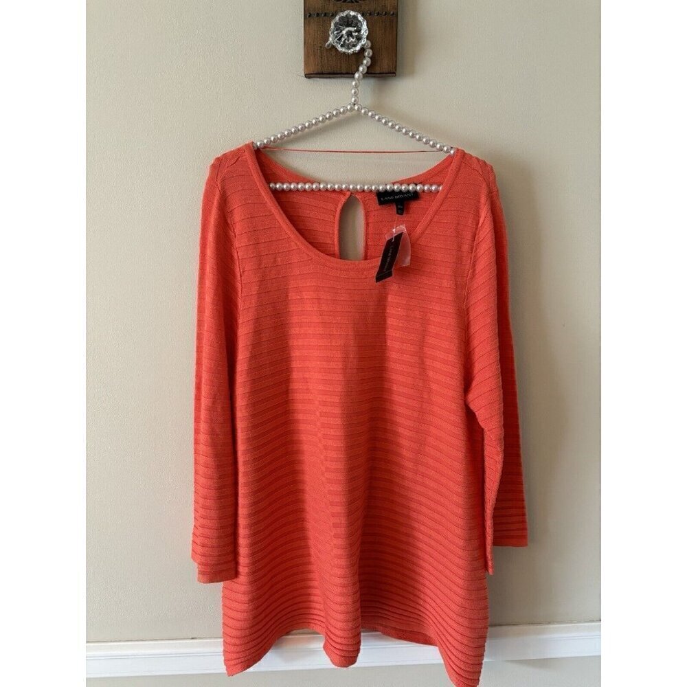NWT Lane Bryant Womens Size 14/16 Orange Sweater Ribbed 3/4 Sleeves